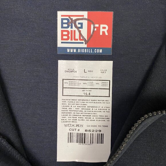 Big Bill FR 1/4 Zip Grid Fleece Pullover Men's Large Navy Quarter 16.4 Arc Rated - Picture 6 of 13